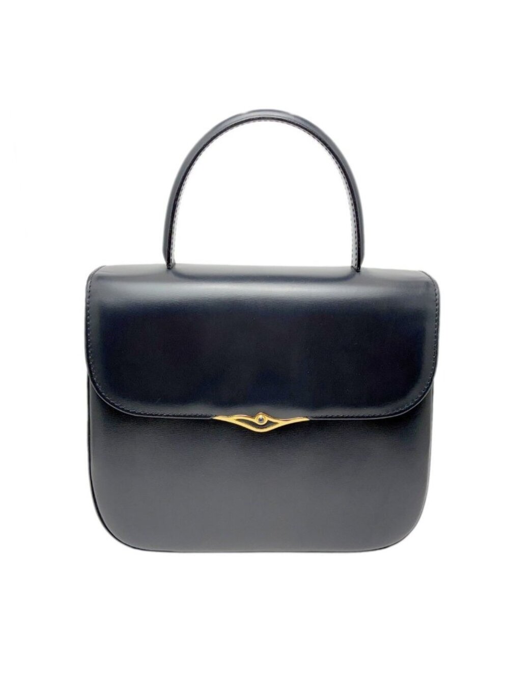 Cartier Handbag Vintage Saffiano Line Leather Navy Top Handle